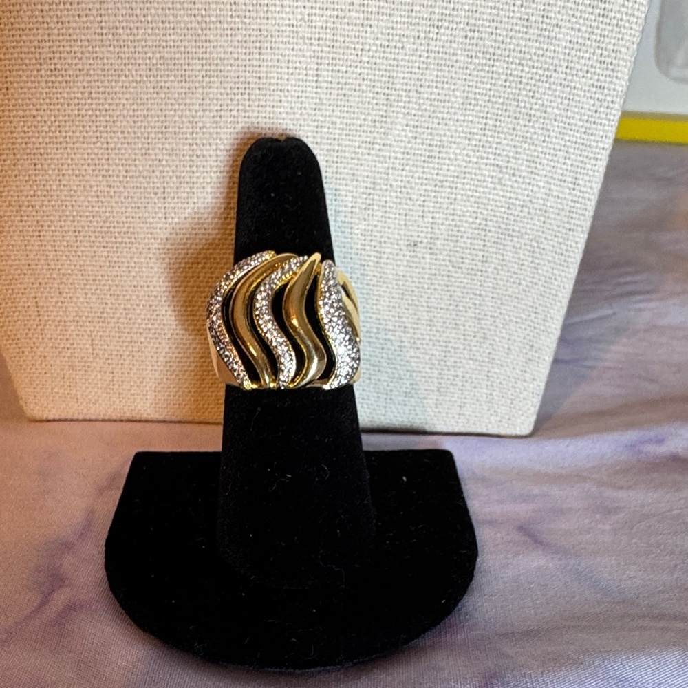 Gold and Silver Wave Crystal Statement Ring